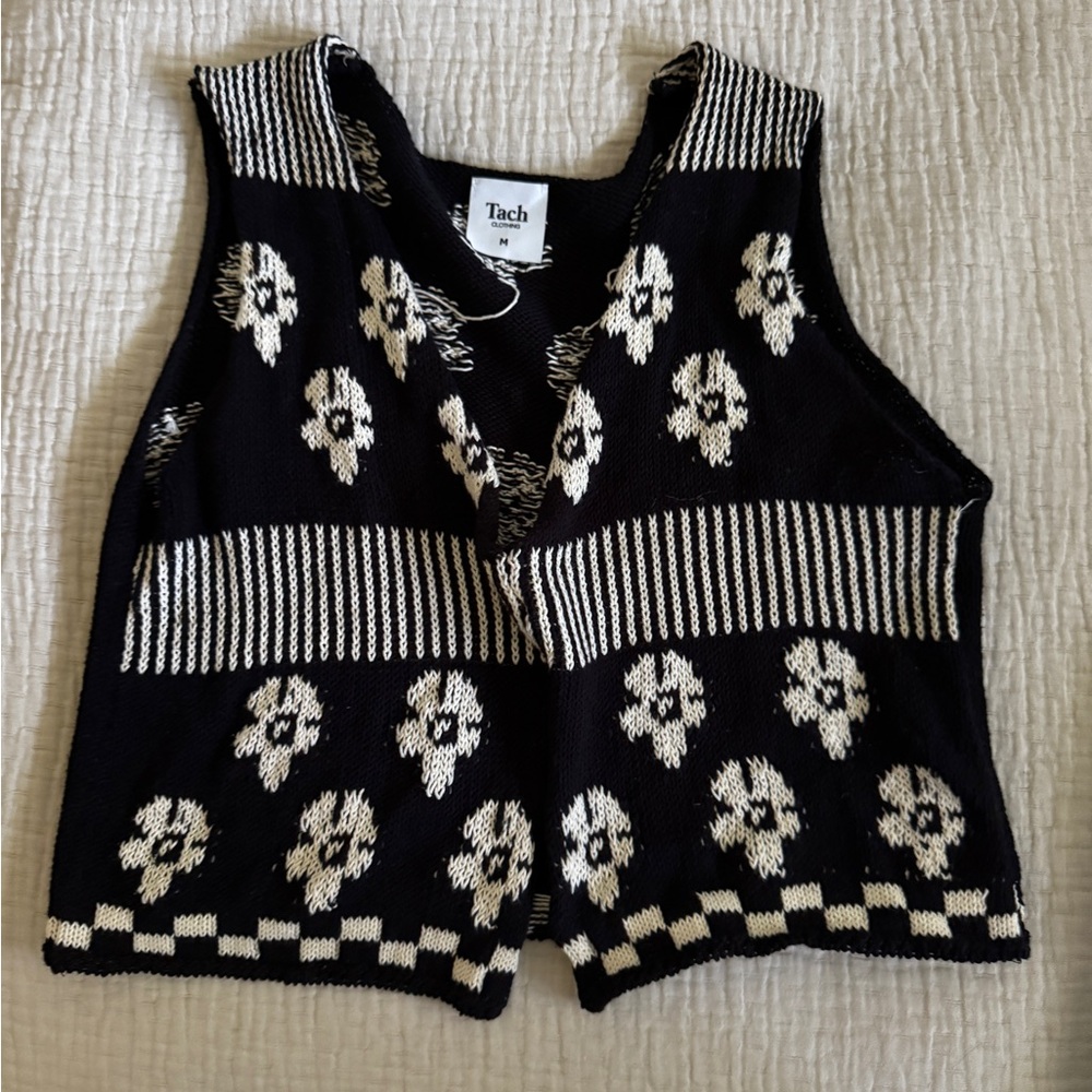 TACH Black and White Floral knit vest